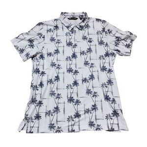 Travis Mathew XL Palm Tree Print Polo Shirt Made In Peru White Gray Short Sleeve
